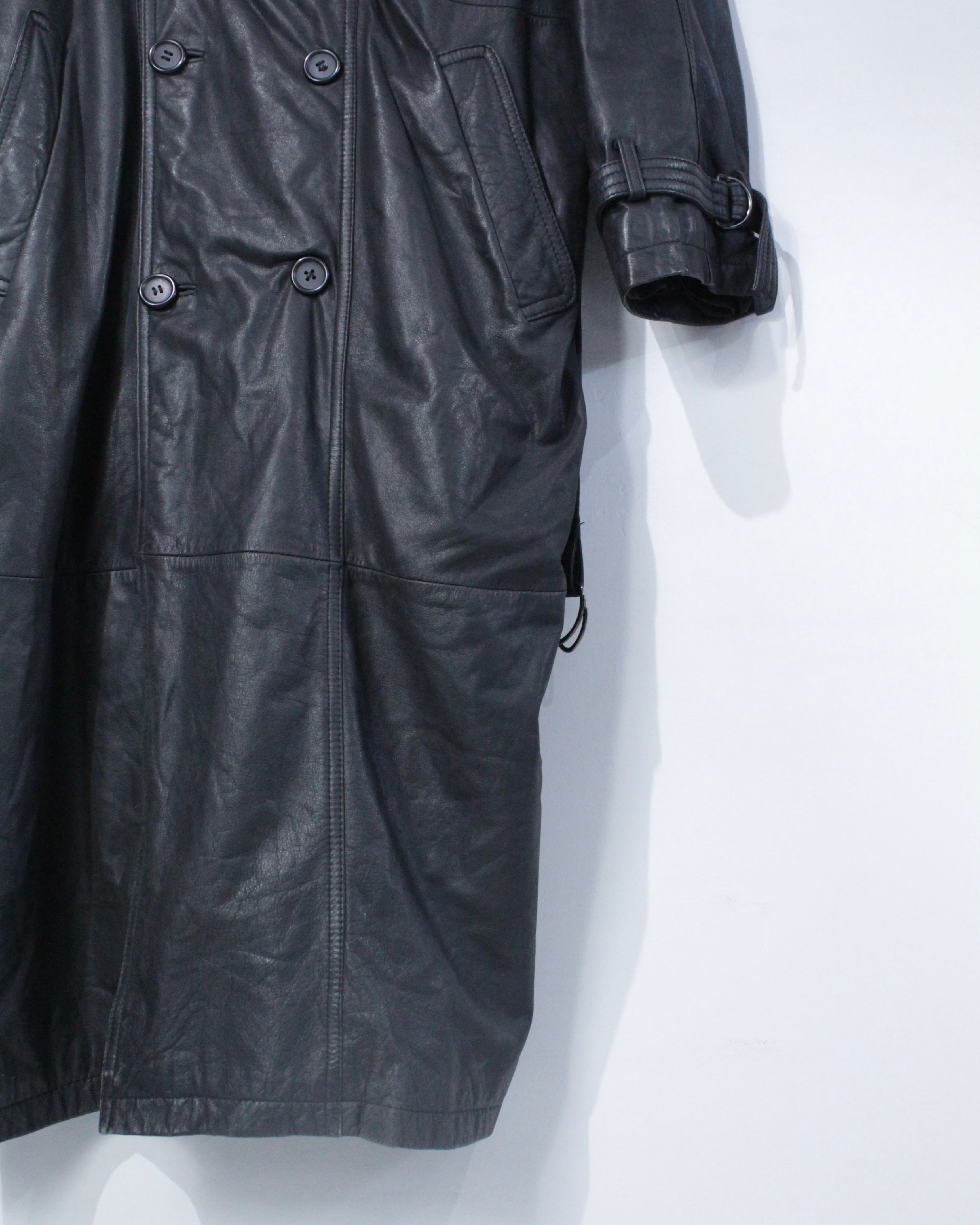 Caka BLACK】Black Color Vintage Leather Trench Coat | Caka(カカ