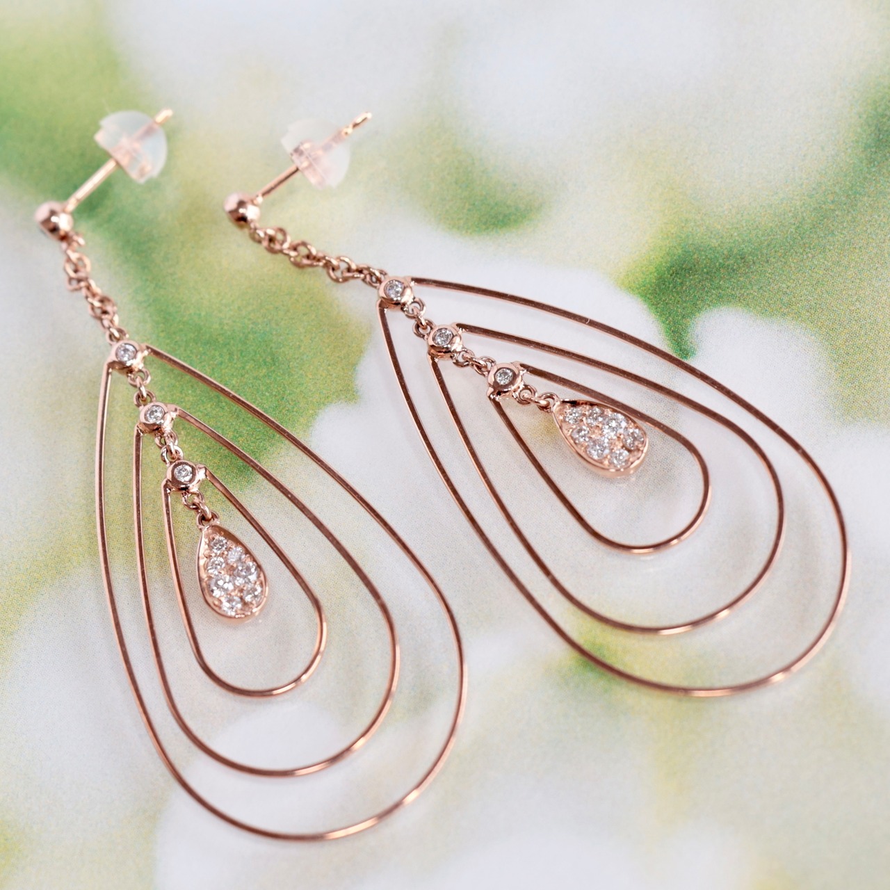 K18 PG ダイヤモンド ピアス フクリン パヴェ 750 ピンクゴールド  