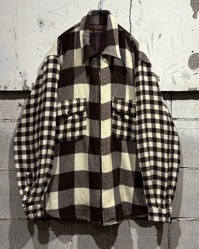 【Caka otto】Gingham Checkered Pattern Vintage Loose Wool Mix Shirt Jacket