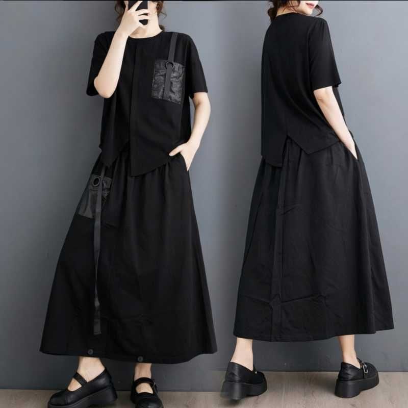 ASYMMETRIC POCKET RELAXED TOP AND SKIRT SETUP M-17224