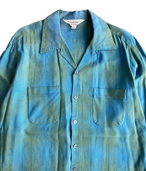 Vintage 60-70s L Rayon Ombre check shirt -Sportsman-