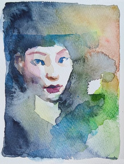 女性 透明水彩ドローイング原画（F0サイズスケッチブック） | Pay ID
