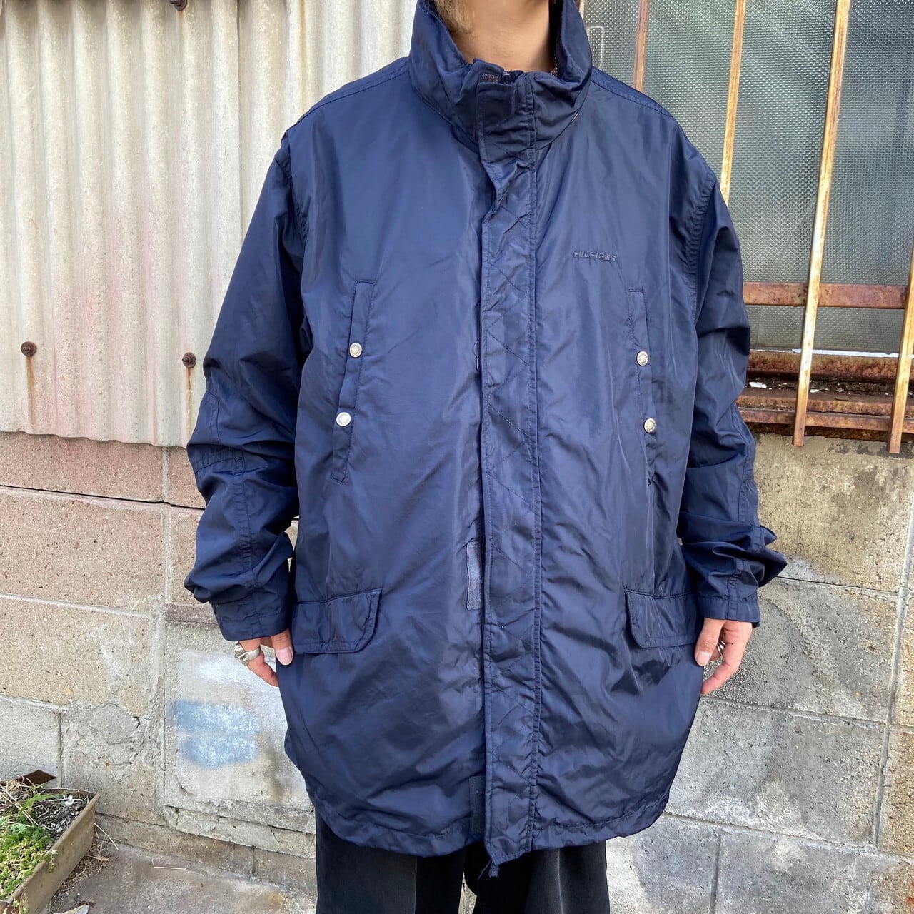 ビッグサイズ Tommy Hilfiger トミーヒルフィガー ナイロン ハイネック ハーフコート メンズ2xl 古着 ナイロンジャケット フード収納型 大きいサイズ ナイロンジャケット 1 Ws22 50 Cave 古着屋 公式 古着通販サイト