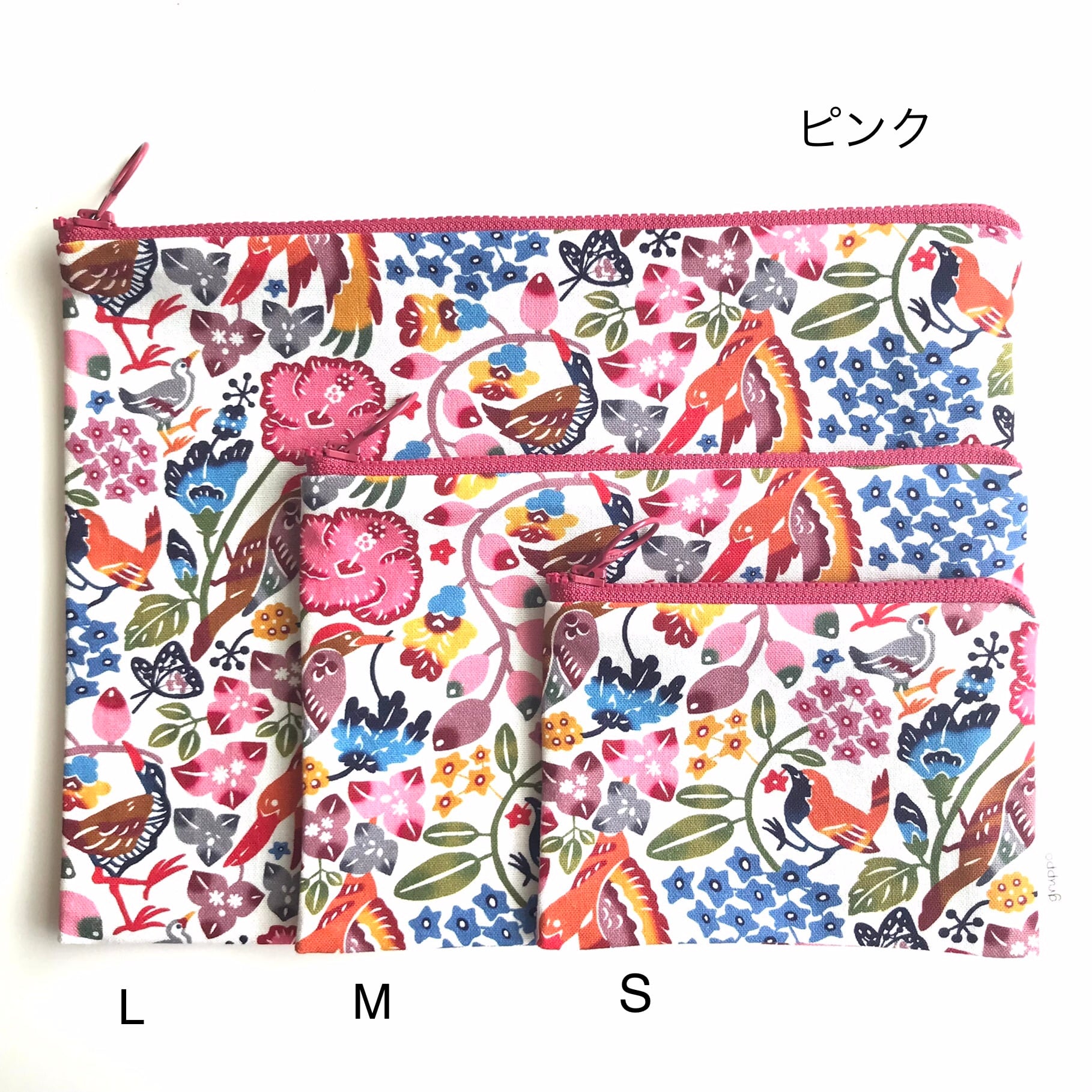 ぺったんこポーチ S 紅型デザイン 沖縄の花と鳥 | gruppo 石垣島・気仙沼