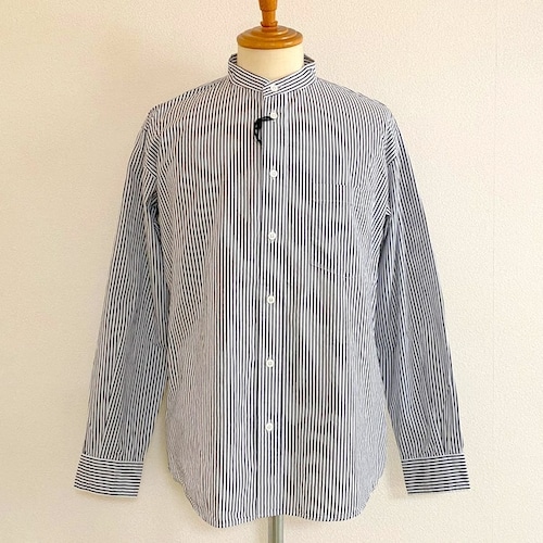 One Wash Band Collar L/S Tapered Shirts　Black Stripe Broad