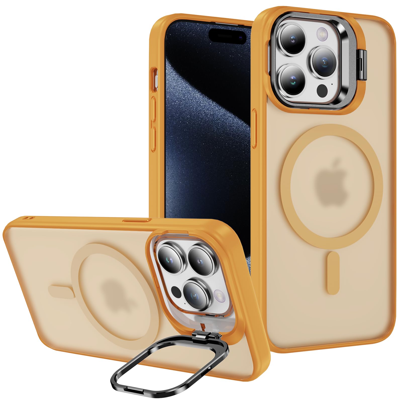 PinLiSheng iPhone 15 Pro Max ケース Magsafe対応 いPhone 15 Pro Max ケース スマホカバー ワイヤレス充電対応 Halbachマグネット搭載 スタンド機能 米軍MIL規格 耐衝撃 半透明 指紋防止 アイフォン 15 Pro Max カバー (イエロー, iPhone 15 Pro Max 6.7)