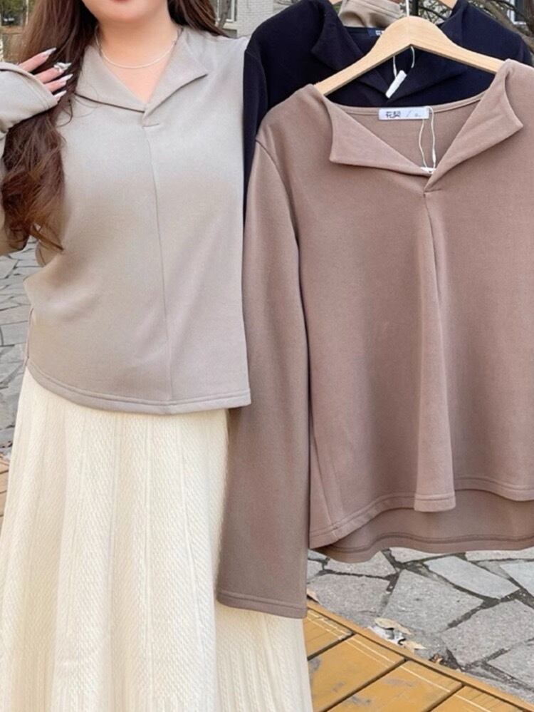 上品×カジュアルの絶妙バランス 襟付きリブニット シンプル 着回し 大人可愛い お出かけ デート オフィス 体型カバー 大きいサイズ 韓国 CH10212