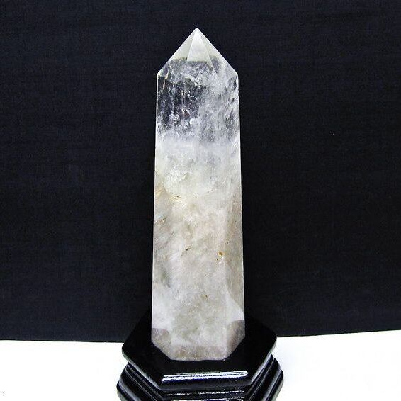 水晶 六角柱 水晶 ポイント 原石 置物 台座付属 一点物 152-4703
