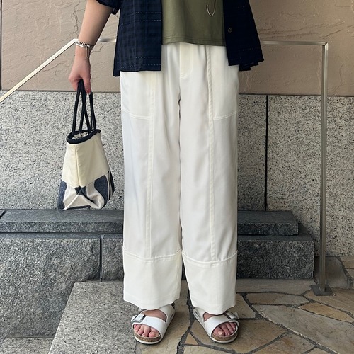 シャンブレーツイル×コットントリコットベイカー型ワイドパンツ【250-6111】