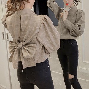 グレンチェック　ブラウス　バックリボン　２color