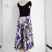 フラダンス 衣装 ALOHA STANDARDS アロハスタンダード ワンピース ドレス ブラック系 日本製 フリル ベロア 異素材 かわいい 華やか 鮮やか 黒 紫 白 ハワイアン アロハ ハワイアンプリント ダンス レッスン 練習 パープル系 ホワイト系