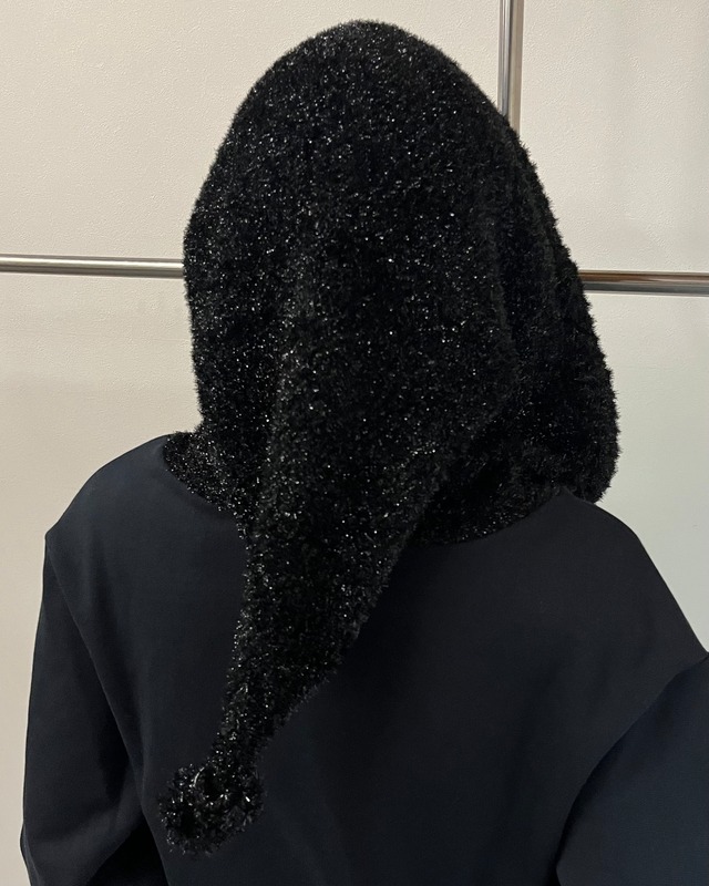 【26/AW Oscar Ouyang】Black/Black knit sparkly sleeping hat hoodie