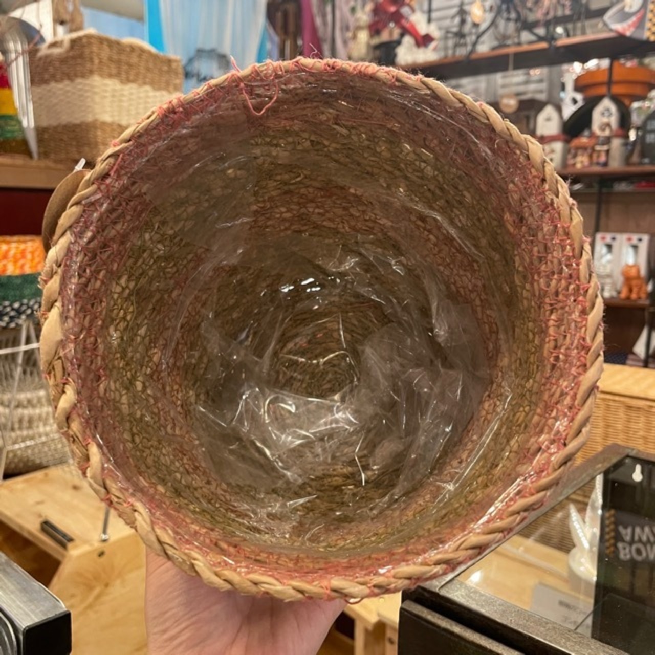 Bangladesh Nursery pot 2color pink green / ナーセリーポット 園芸 室内 観葉植物 水草 カゴ 編み物 手編み ハンドメイド かわいい グリーン ピンク 天然素材 バングラデシュ リビング雑貨 インテリア