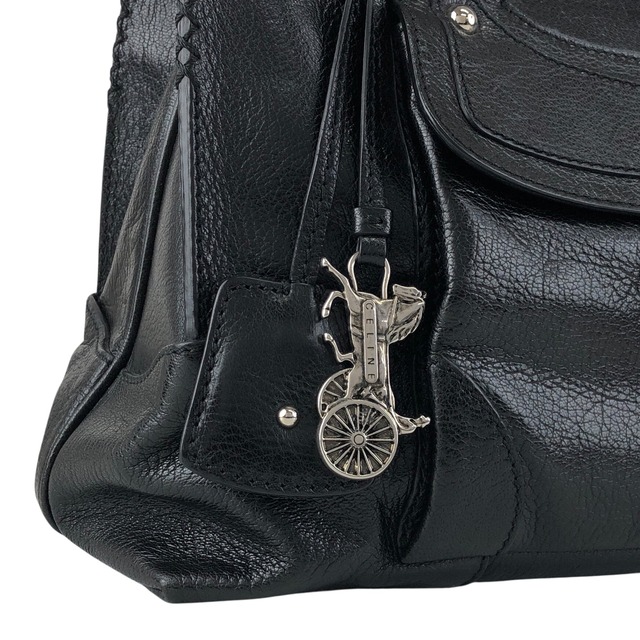 CELINE セリーヌ ハンドバッグ ブラック ホースキャリッジ レザー ブギーバッグ vintage ヴィンテージ オールド ye36tf