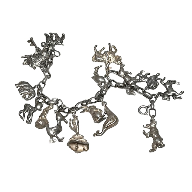 vintage silver many charm bracelet