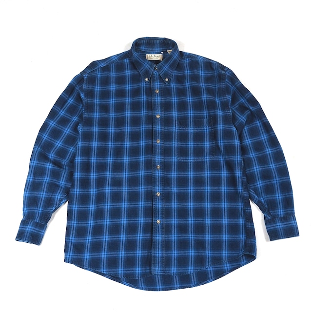 L.L.Bean plaid indigo denim shirt M USA製 /80's エルエルビーン インディゴデニムシャツ チェック