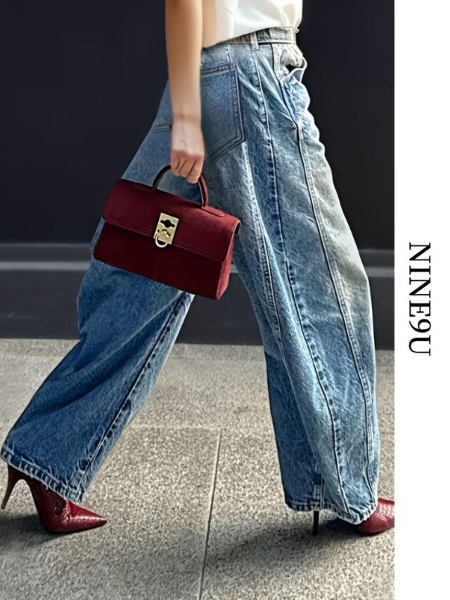 straight denim washed wide pants【NINE-T0119】