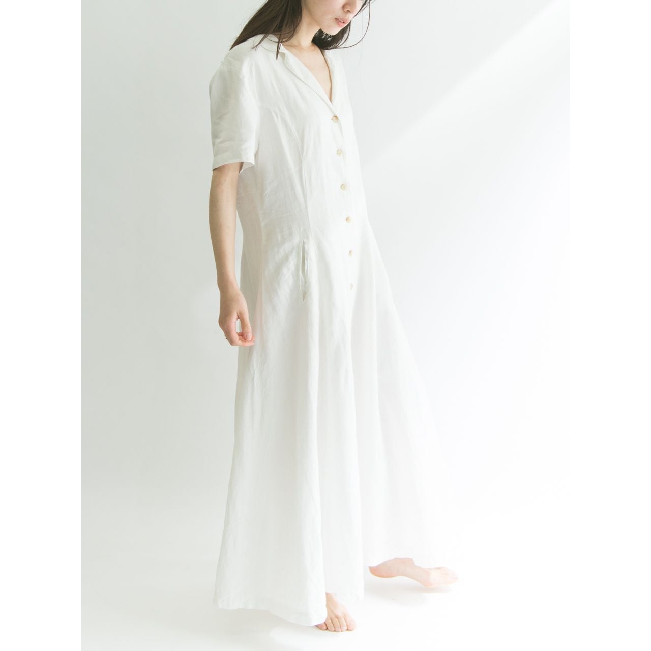 【H&M】70's linen flare long shirt one-piece（リネンフレアロングワンピース）4d