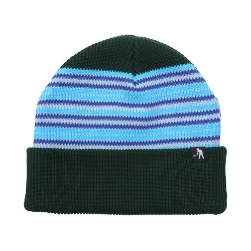 PASS PORT / STRIPED ORGANIC KNIT BEANIE DARK JADE