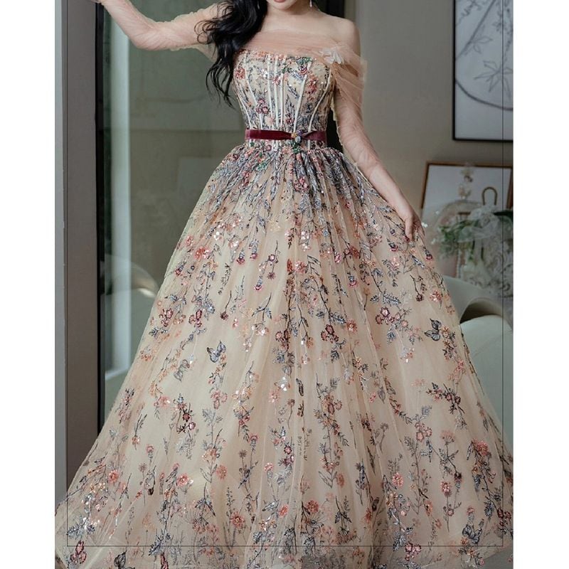 フラワー刺繍オーガンジードレス D1493 | 演奏会・ステージ