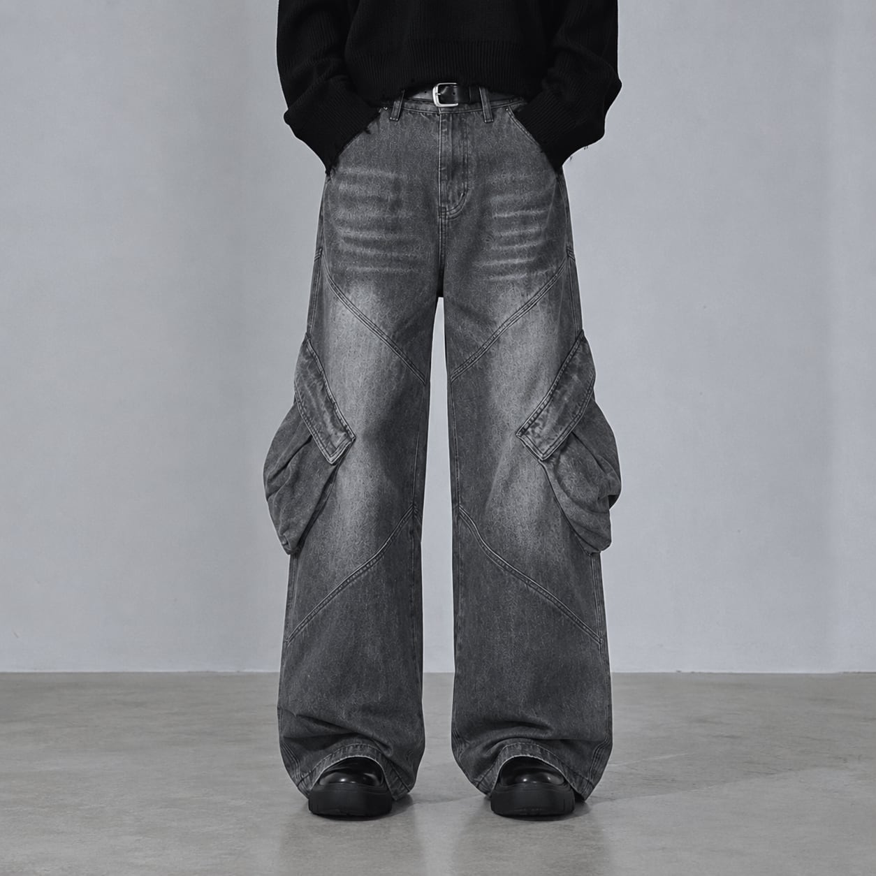 Loose cargo denim pants 0012