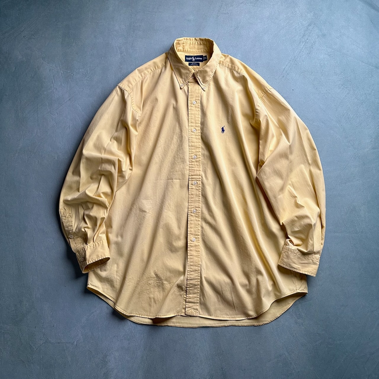 90s~ RALPH LAUREN BLAKE 無地 BD 長袖シャツ ラルフローレン イエロー XL 古着