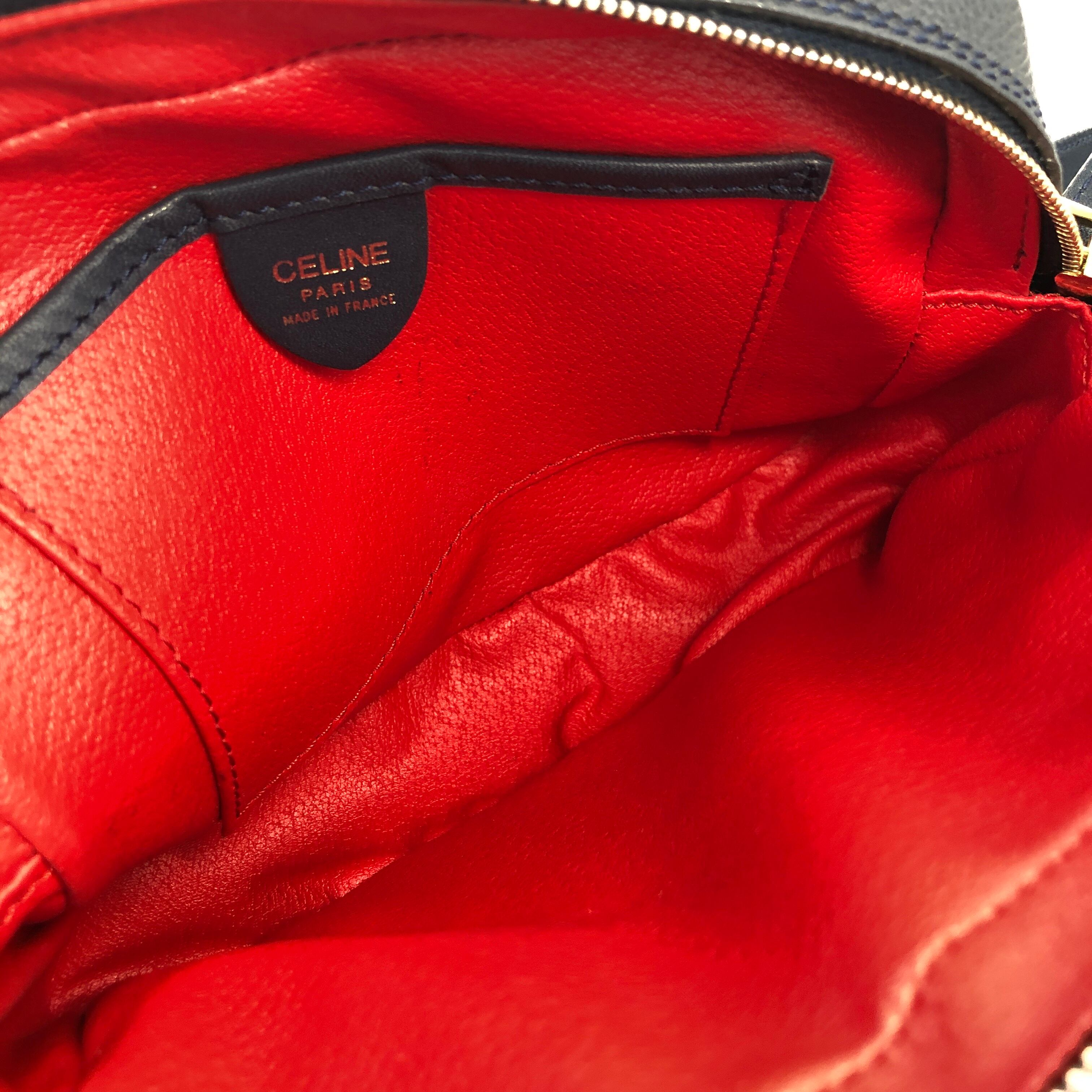 CELINE セリーヌ マンテル レザー ショルダーバッグ ネイビー vintage