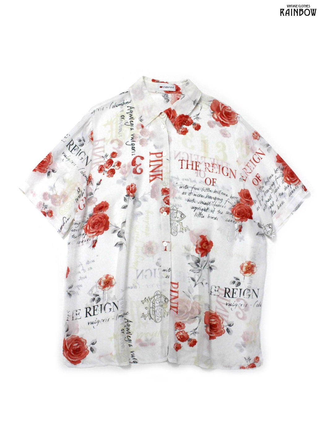古着 FABIANI 花柄 シフォン シャツ 赤 ベージュ (ttu2405044)