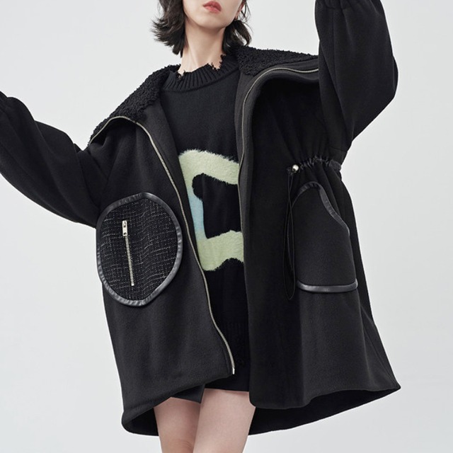 Boa collar asymmetrical coat C1620