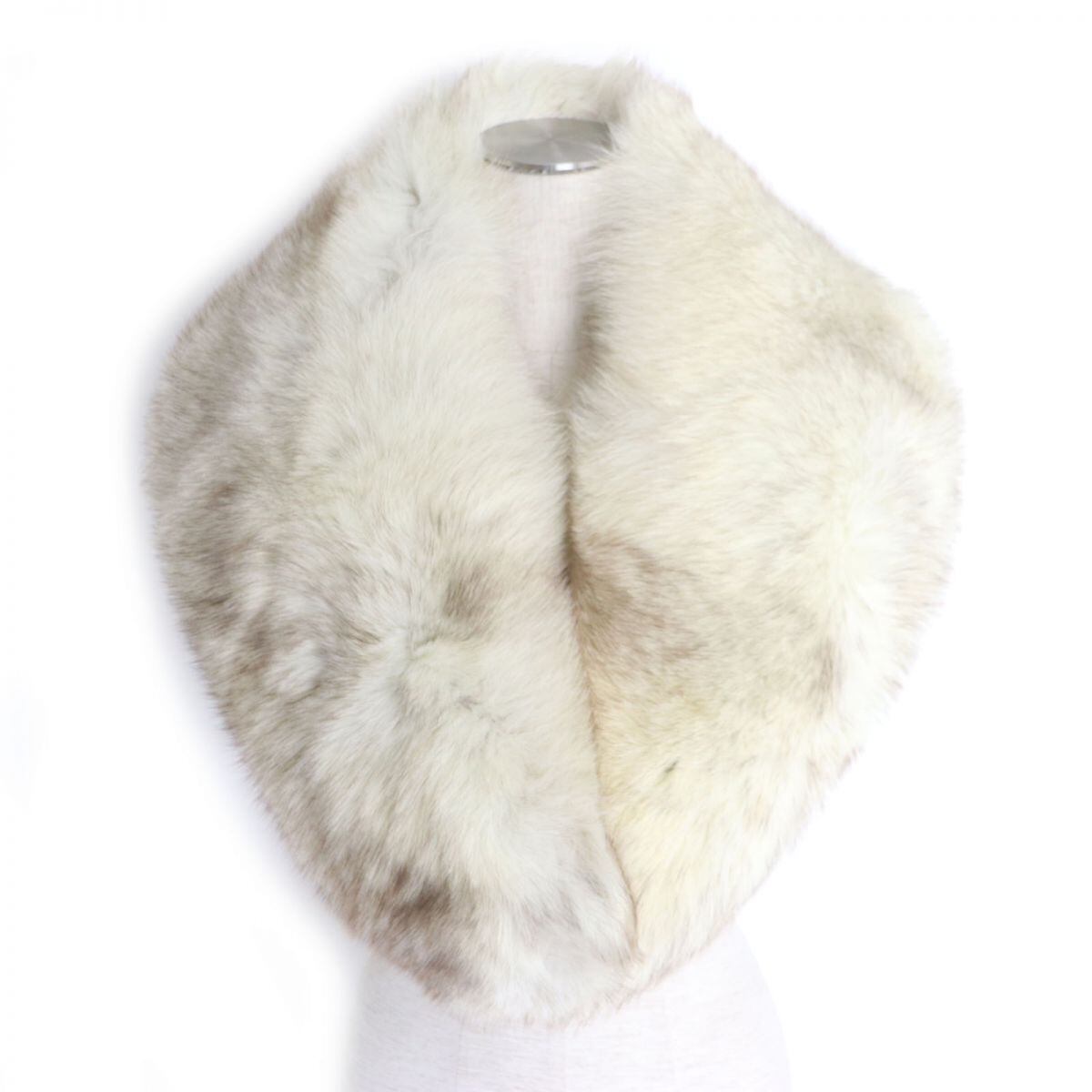 極美品●SAGA FURS サガフォックス 本毛皮ショール/ストール/ティペット ホワイト×ブラウン 毛質艶やか・柔らか・ボリューム◎ 美品▽FOX フォックス 本毛皮ティペット/ショール/ストール ブラウン