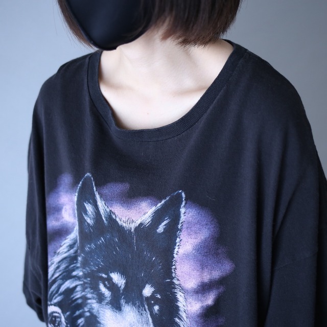 "狼" dark coloring good printed XXXL over silhouette h/s tee