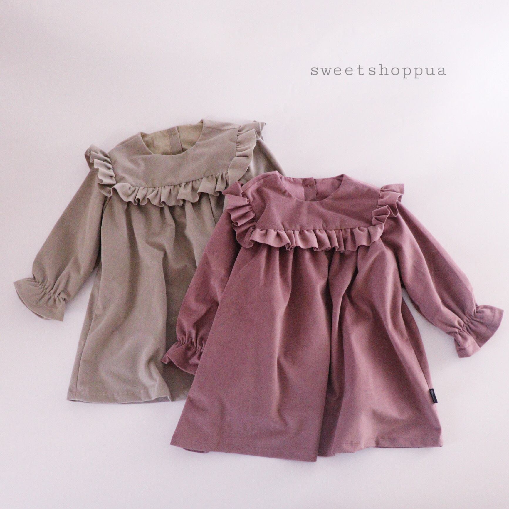 即納 2color 胸フリル ベロア ワンピース 子供服 海外子供服 Sweetshop Pua 即納 2color 胸フリル ベロア ワンピース 子供服 海外子供服 Sweetshop Pua