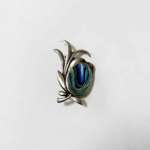 Vintage Sterling Paua Shell Flower Brooch