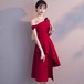 結婚式ドレス アシンメトリー オフショルダー  イブニングドレス 発表会 演奏会 レディース フレアドレス 結婚式 ステージ衣装 ミモレ丈 エレガント ウエディングドレス カラードレス