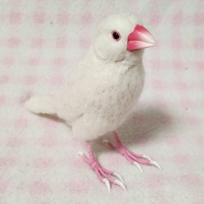 受注作成品】 白文鳥 リアルサイズ♪ 羊毛フィギュア クチバシの色相談