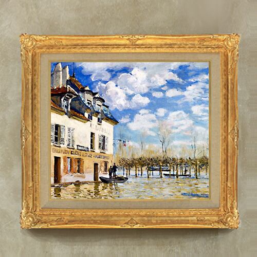 直筆仕上げ油絵【シスレー】ボール=マルリの洪水と小船 F10 絵画 アート インテリア 風景画