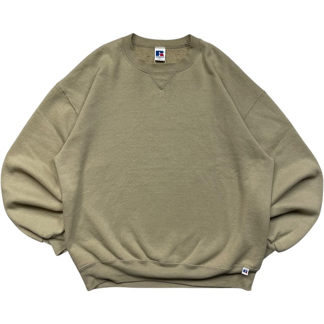 《XL》russell athletic ラッセルアスレチック スウェット 前V 無地 ベージュ USA製 90年代 vintage no.9553