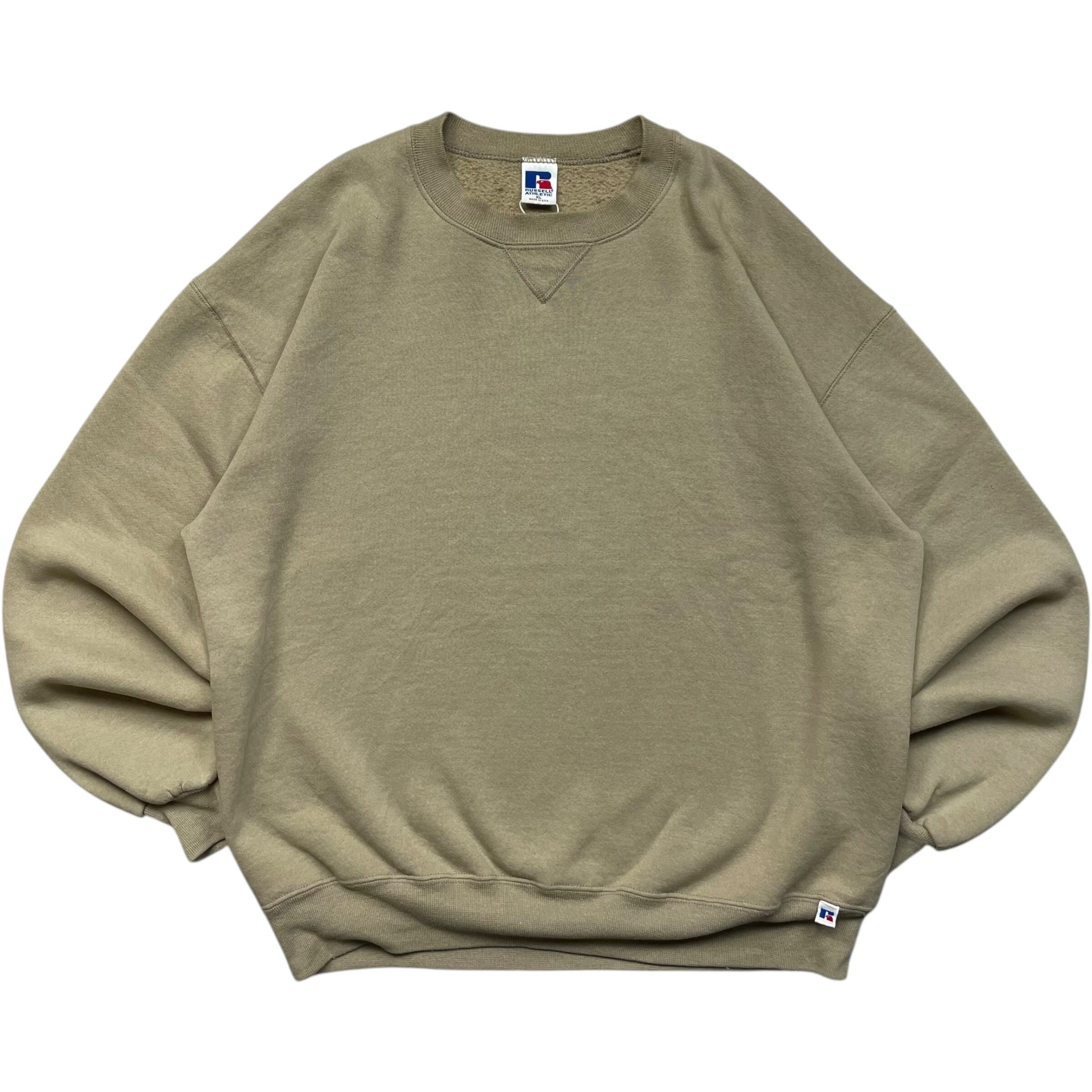 《XL》russell athletic ラッセルアスレチック スウェット 前V 無地 ベージュ USA製 90年代 vintage no.9553