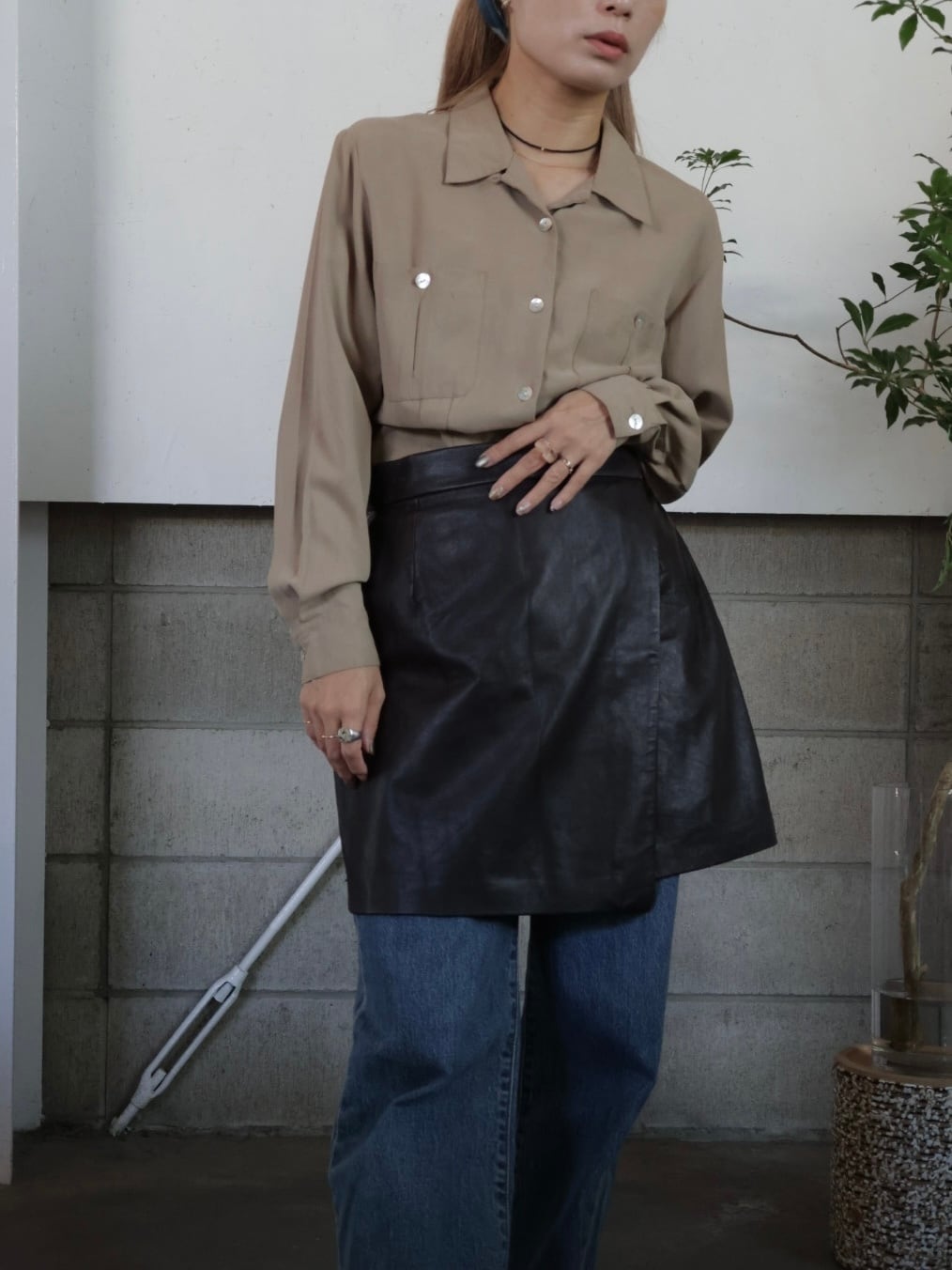 <vintage>wrap leather skirt