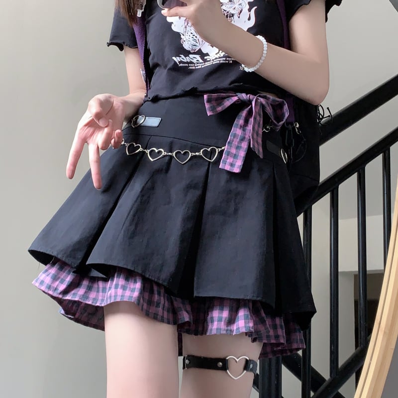 ゴスロリ通販 With U ミニスカ チェック柄 プリーツ リボン ハート