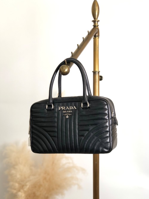PRADA プラダ ハンドバッグ ブラック ロゴ レザー ダイアグラム ミニボストン vintage ヴィンテージ オールド v7w6vi