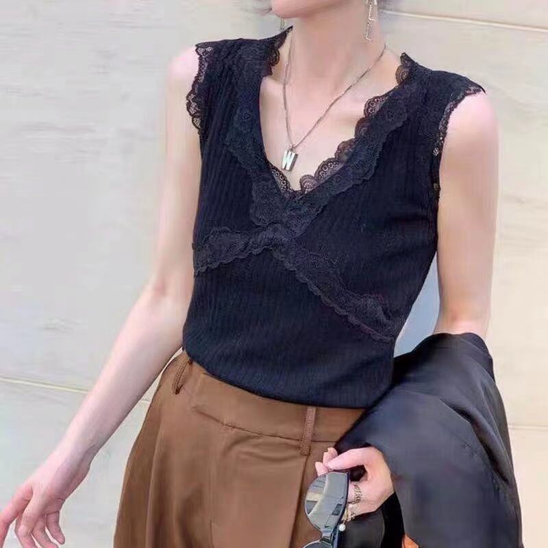 レースデザイン リブニットタンク  AJ−111-996