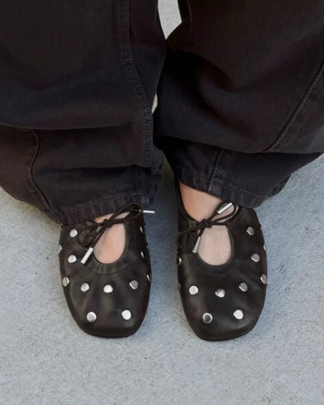 Square Toe Ribbon Ballet Flats
