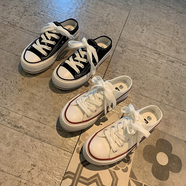 小さな白い靴女性2020新しい春と夏の包頭半ドラッグキャンバスシューズ学生野生ネット赤いボードシューズイン潮 部族の婦人靴4541715