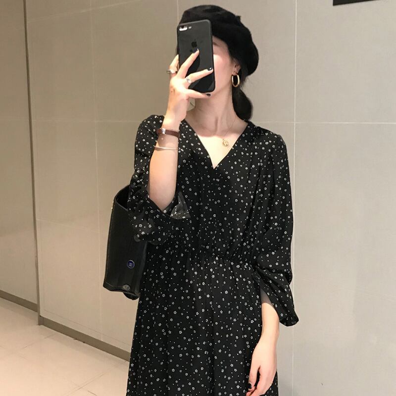 2019年秋フランスレトロミドル丈フローラルスカートルーズ気質長袖ドレス女性の新バージョン YY-ファッション92587780603