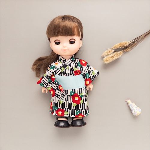 【夏限定】浴衣セット（黒モダン帯水色）メルちゃんソランちゃん