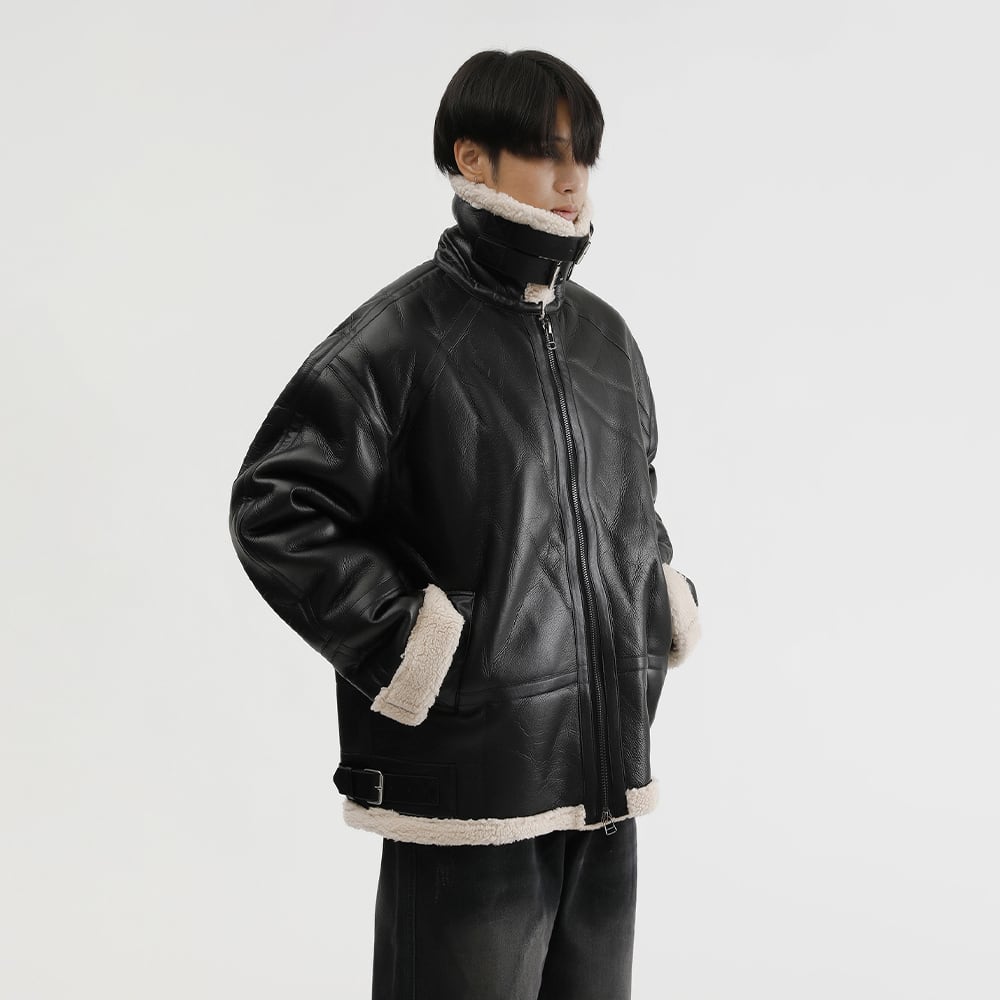 最終値下げ！ボスジャン/ムートン/BOSS/レザージャケット・ブルゾン/M/牛革 レザームートンジャケット ｜ムートン レザージャケット エコレザー