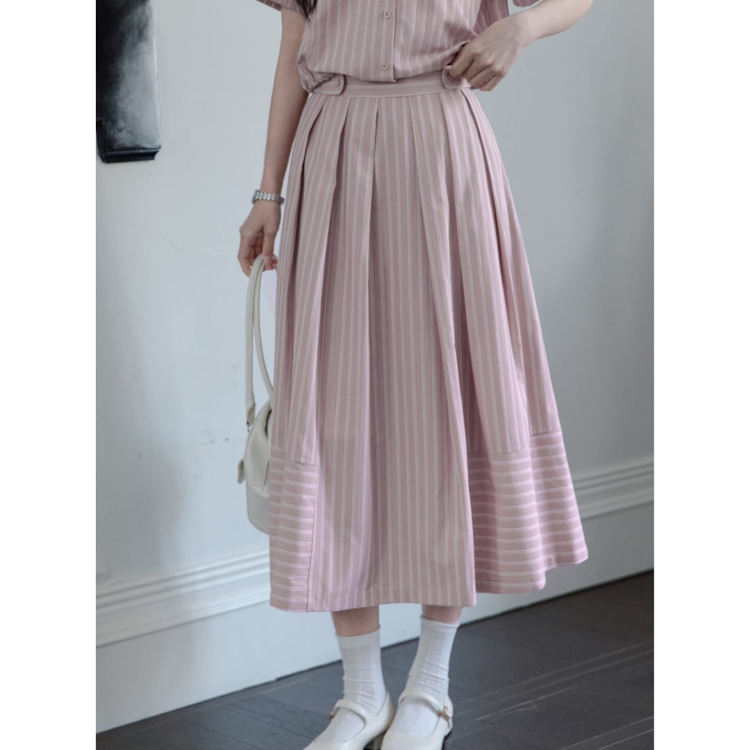 flared midi skirt with stripe panels