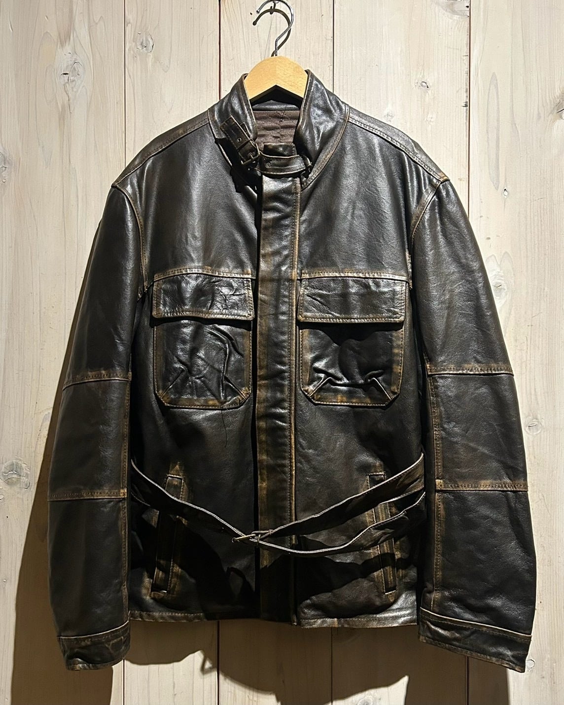a.k.a.C.a.k.a vintage】Motorcycle Gimmick Vintage Tea Core Leather