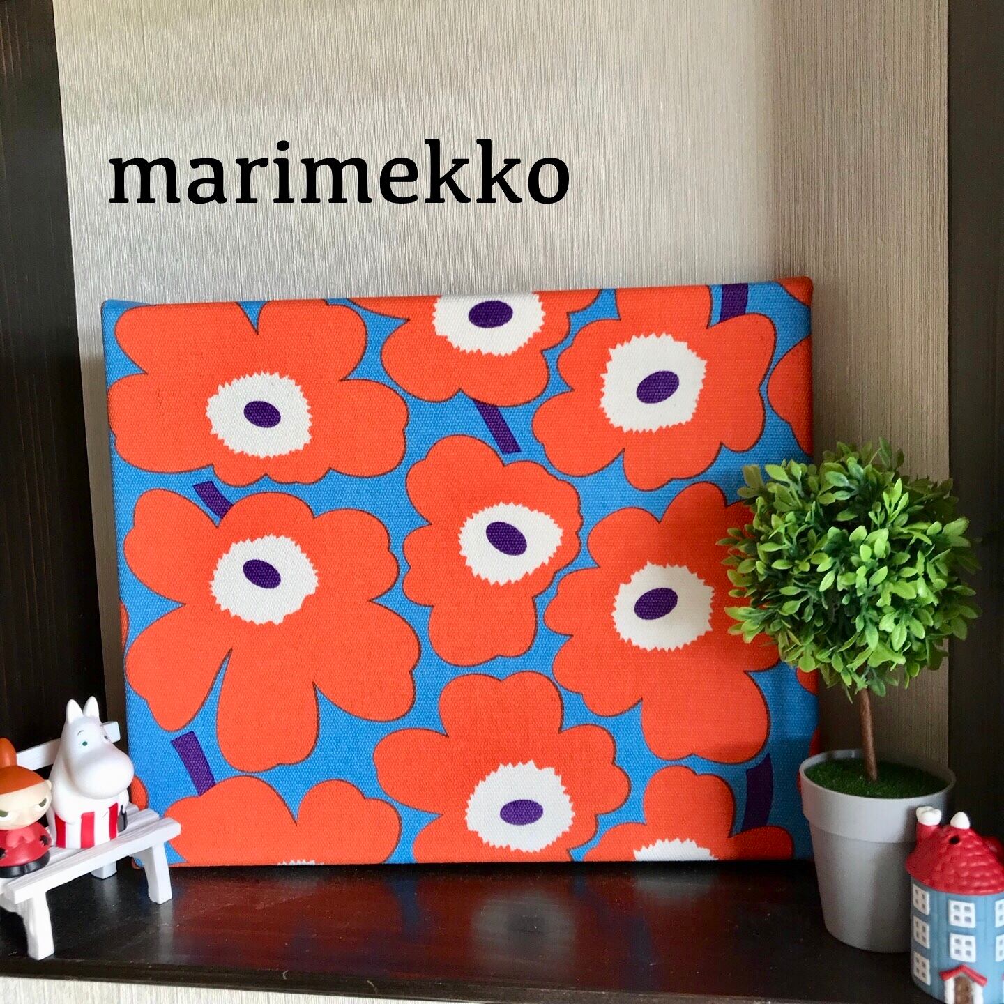 3個まとめ】廃盤 マリメッコ Unikko ファブリックパネル45cm 赤黒紺-